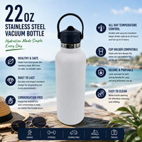 Bouteille d'eau isotherme en acier inoxydable de 22 oz avec couvercle à bec verseur, anti-fuite, sans BPA, gourde de sport, fabricant de logos personnalisés