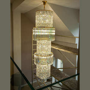 Lámpara de araña de lujo moderna K9 de acero inoxidable para el vestíbulo del hotel, iluminación colgante de cristal de <span class=keywords><strong>techo</strong></span> alto - Product Image 1