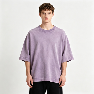 T-shirt en coton surdimensionné délavé à l'acide pour homme, avec logo personnalisé, style streetwear vintage, épaules tombantes, épais, pour transfert par presse à chaud - Product Image 1