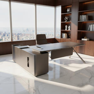 Muebles de Oficina Modernos para CEO, Escritorio de Oficina de Madera MDF, Mesa Ejecutiva en Forma de L para Gerente con Archivador - Product Image 1