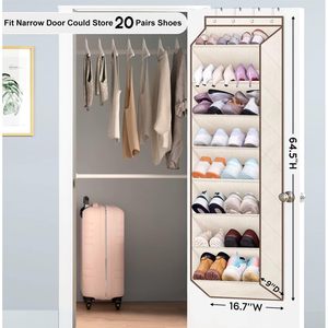 Over The Door Shoe Organizer 8 Pockets Beige Oxford Fabric Hanging <b>Storage</b> <b>Rack</b> For Closet Shoes - Product Image 2