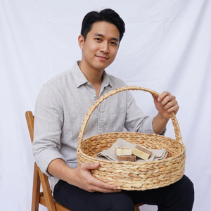 SELA L Handmade Water Hyacinth Round <b>Tray</b> Basket Natural Woven Serving Basket Eco Friendly Home Decor Organizer With Handle - Product Image 2