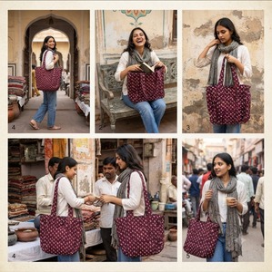 Handmade Quilted Floral Pattern Hand-painted Tote <b>Bag</b> Shoulder Handbag Contrast <b>Piping</b> Open Top Daily Travel All Seasons Women's - Product Image 3