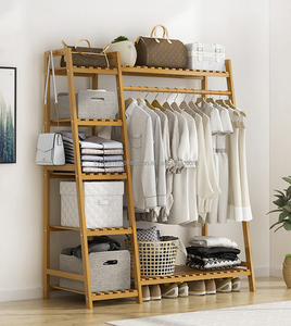 Calm Order SYT Natural Bamboo Clothes <strong>Rack</strong> for Wardrobe Corner Area Multi Layer Storage Shelf for Bedside Nook - Product Image 1