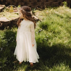 Abito da <span class=keywords><strong>bambina</strong></span> con scollo a O, in pizzo a maniche lunghe, bianco, elegante, <span class=keywords><strong>per</strong></span> feste, <span class=keywords><strong>per</strong></span> bambine di 6 anni, in raso LP682 - Product Image 2