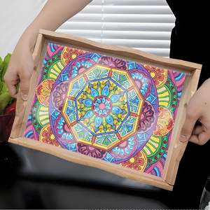 LS new big Size Diamond painting Dining Plate DIY Handmade Square Wooden Tray mandala Diamond Decal painting - Product Image 5