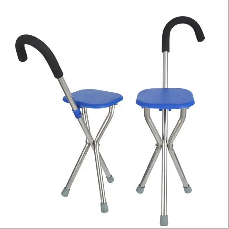 مشاية قصب ثلاثية الأرجل مع عكازات مقعد قصب كرسي عكاز كرسي لكبار السن