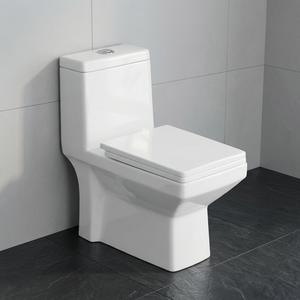 WC monobloc en céramique blanc nacré de fabrication indienne, standard européen, à chasse d'eau, à poser au sol - Product Image 5