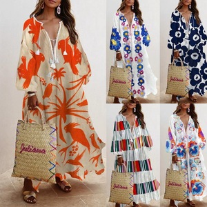 Vestido <span class=keywords><strong>Maxi</strong></span> Plisado de Manga Larga con Cuello en V y Encaje para Mujer, Venta al por Mayor, Estilo Casual y Modesto, Tipo Abaya - Product Image 3