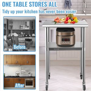 DB Wholesale 24 X 24 X 36 Inch <b>Stainless</b> <b>Steel</b> Prep <b>Table</b> 600lbs Load Capacity Adjustable Heavy Duty Metal Kitchen Furniture - Product Image 3