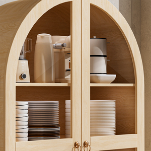 Armario de Almacenamiento Alto y Moderno con Arco de Madera, Estantes Ajustables y Cajones Grandes para Cocina o Sala de Estar - Product Image 4