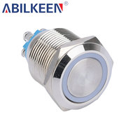 Interrupteur métallique 19 mm en laiton nickelé IP65 250 V, bouton-poussoir étanche à tête plate, verrouillage 1NO, 2 bornes à vis, commande électrique