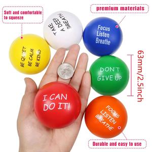 Balles anti-stress en PU de 2,5 pouces, non toxiques, balles à presser en mousse, jouets souples pour enfants et adultes, exercices pour les mains, jouets pour l'anxiété, le TDAH, l'autisme - Product Image 2