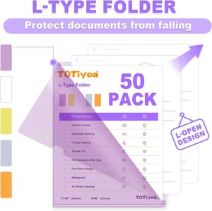 Lot de 50 dossiers de type L transparents en PP avec logo personnalisé copie coffre-fort pochette de <span class=keywords><strong>projet</strong></span> convient au format lettre 8.5x11 papier couleurs assorties - Product Image 4