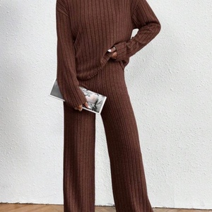 Ensemble décontracté deux pièces automne-hiver pour femme, col montant, manches longues, pantalon large, couleur unie, taille XS, tenue quotidienne - Product Image 4