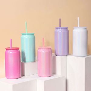 Bouteille isotherme moderne en acier inoxydable de 16 oz, colorée, effet arc-en-ciel, par sublimation, pour canettes, avec couvercle à paille, maintien au chaud 6-12 heures - Product Image 1
