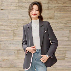 Women's Grey Blazer Solid Color Polyester Anti-Wrinkle Spring Autumn Casual Elegant Commute Style - Product Image 2