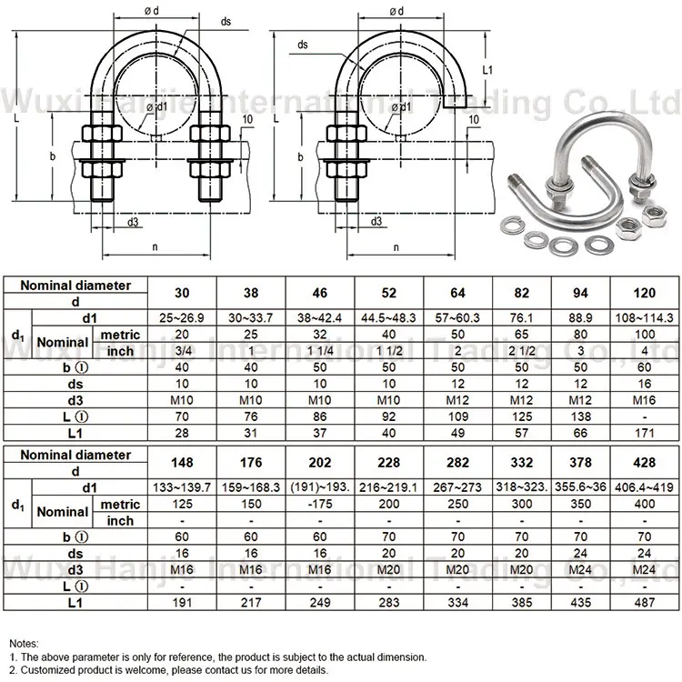 Abrazadera de tubo de acero inoxidable de alta precisión, M4, M5, M6, SS, 304, 316, DIN 3570, perno en U