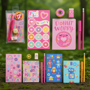Ensemble scolaire PIN UP 6 pièces avec stylo, crayon, gomme, bloc-notes, couleurs assorties - Product Image 3