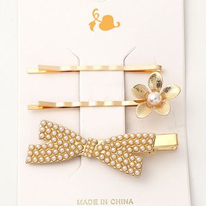 Korean Style Alloy Hair <b>Clips</b> With Pearl <b>Bow</b> And Flower Design Side <b>Clip</b> For Daily Use Made In China - Product Image 1