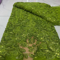 Tissus en dentelle perlée à sequins 100 % coton écologiques du Nigéria en gros – Matériel de dentelle douce pour robes de mariée et sacs de fête