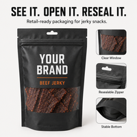 Vente en gros pochette debout avec impression personnalisée fenêtre givrée sacs en mylar refermables ziplock anti-odeur emballage de bœuf séché