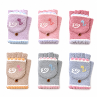 Gants mi-doigts en peluche à motif notes de musique et plumes, style nouveau automne/hiver 2026 pour étudiantes