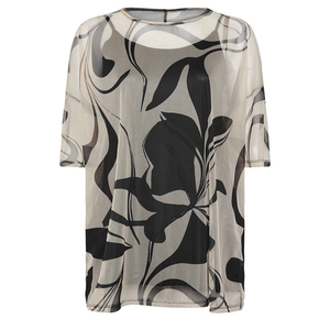 Top estivo da <span class=keywords><strong>donna</strong></span> oversize <span class=keywords><strong>marrone</strong></span> stampato in rete a maniche corte, tunica floreale girocollo con spacchi, vestibilità ampia - Product Image 2