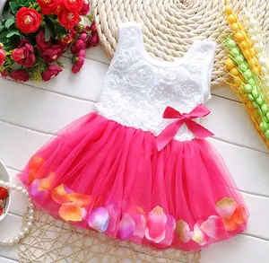 2022 Hot Sale Kids Beautiful Flower Dresses Princess Summer Sleeveless Mini Tutu Lace Mesh Skirt Solid Color Baby Girls Dress