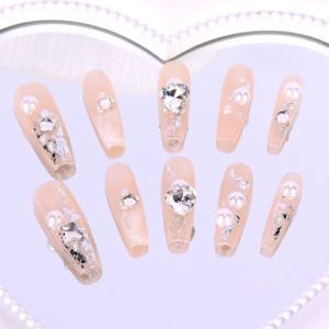 Uñas postizas de lujo con forma de ataúd largo, hechas a mano, con cobertura completa, acrílicas, con pedrería de estrellas, precio de fábrica al por mayor - Product Image 2