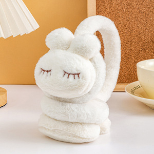 Nuevos calentadores de orejas de conejo de <span class=keywords><strong>peluche</strong></span> grueso con diseño de dibujos animados, orejeras cálidas de color sólido para invierno, protección para mujeres y niños - Product Image 4
