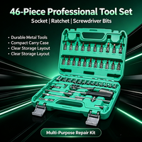 Stock Outre-mer 46 Pièces Ensemble d'outils à cliquet et douilles Expédition Rapide Kit de réparation manuel Boîte à outils portable pour l'entretien de garage