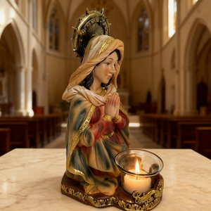 Candelero de la Virgen María, Figuras Católicas Bendecidas, Candelero de Nuestra Señora de Lourdes, Artículos Religiosos Católicos de Poliresina - Product Image 2