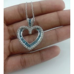 Jewelspaark Heart Pendant Necklace 1.69 Ct Round Baguette Cut Natural White Blue Diamond 925 Sterling Silver H-I Color Women's - Product Image 2