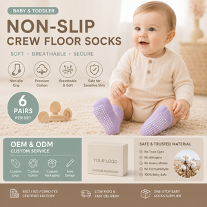 Calcetines Antideslizantes Personalizados para Bebé, Juego de 6 Pares, Calcetines de Algodón para Niños Pequeños, Calcetines Antideslizantes para Bebé con Etiqueta Privada OEM ODM - Product Image 1