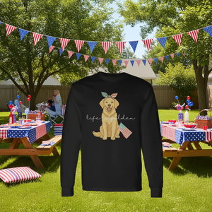 Camiseta de manga larga con bandera de Estados Unidos del 4 de julio, Life Is Golden - Product Image 1