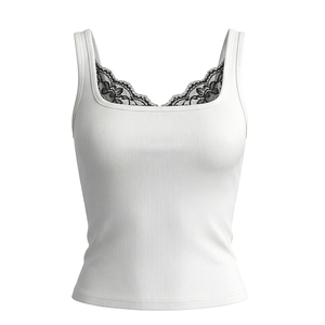 Viviblook Y26TP114 – Nouveau débardeur sexy sans manches à col carré et dentelle de couleur unie pour femme - Product Image 4