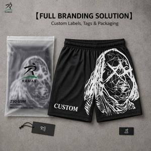 Shorts en maille noire premium 250 GSM pour homme, coupe ample et oversize, séchage rapide, respirant, avec motif portrait <span class=keywords><strong>blanc</strong></span> - Product Image 3