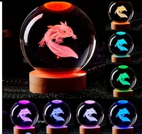 Lampe boule de cristal gravée au laser 3D Axolotl Veilleuse multicolore Boule de verre Salon Chambre boule de cristal lumière