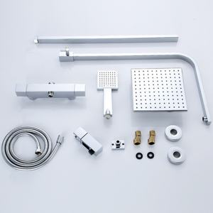 Robinet de salle de bain mural en laiton chromé poli contemporain B&S Ensemble de douche Installation encastrée Jet doux chaud et froid - Product Image 5