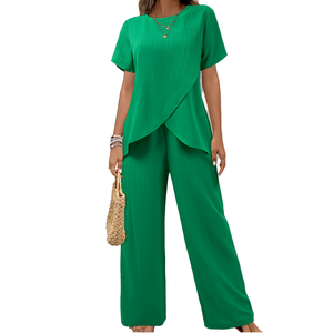 Neues Damen-Strickset in Übergröße: Lässiger Sommeranzug mit Weiten Hosen, 2-teiliges Langes Outfit - Product Image 2