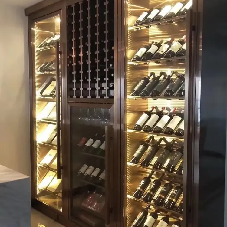Çin kabine cam ekran paslanmaz çelik şarap dolabı ticari şarap mahzeni ve High-end özel şarap dolabı