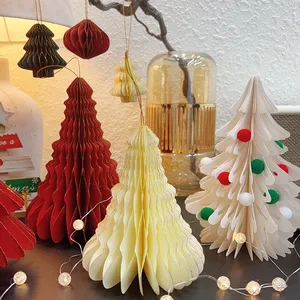 Cardboard Paper Christmas Tree 8/10/12 Inch 3D Honeycomb Trees Table Centerpiece for Modern Xmas Holiday Party Home Decorations