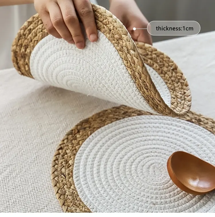 Manteles Individuales de ratán tejido respetuoso con el medio ambiente, manteles de mesa redondos trenzados, personalizados, decoración del hogar, Amazon, 2021