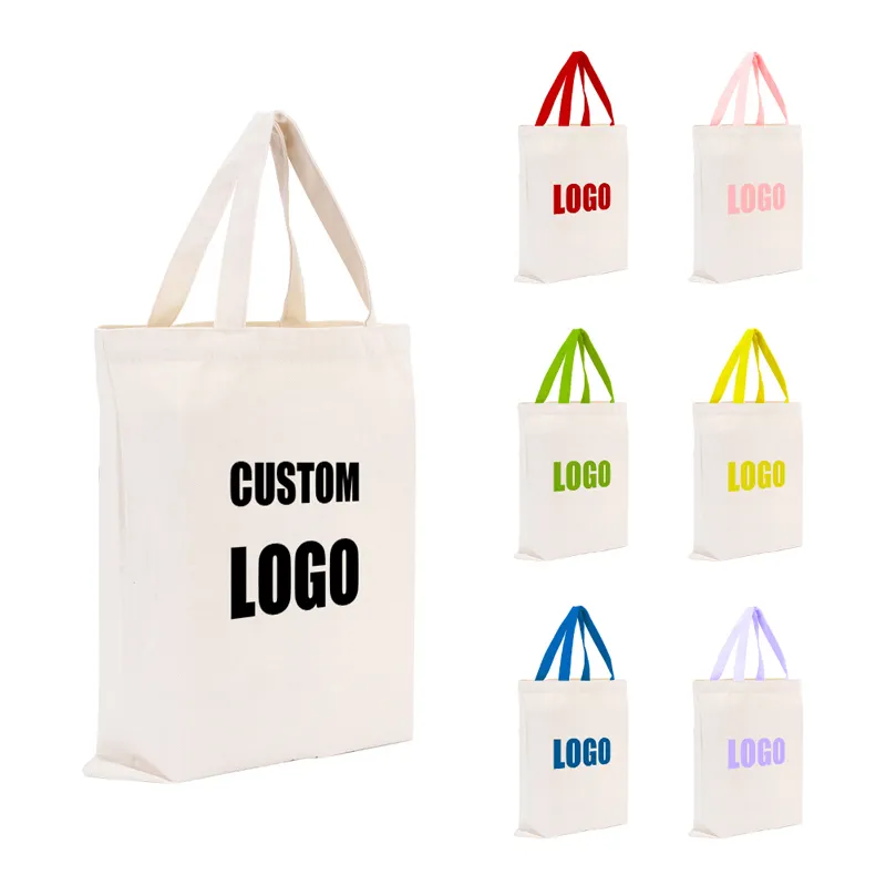 Bolsas de lona de algodón liso en blanco reutilizables promocionales Bolsas de compras de algodón con logotipo impreso personalizado