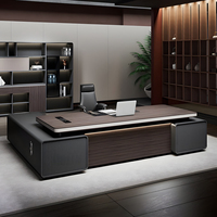 Escritorio Ejecutivo Moderno de 63 a 134 Pulgadas de Ancho con Gestión de Cables, Tomas de Corriente Integradas, Cajones con Cerradura e Iluminación LED Decorativa
