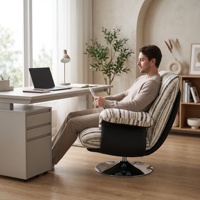 Fauteuil pivotant moderne en tissu rayé, fauteuil de salon ergonomique, fauteuil de détente rotatif pour salon, villa, hôtel