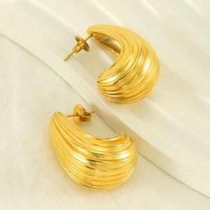 Geometric Gold Plated Stud Earrings 18K Titanium Steel Post Fashion Jewelry - Product Image 1