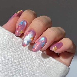 Set <span class=keywords><strong>de</strong></span> <span class=keywords><strong>Uñas</strong></span> <span class=keywords><strong>Postizas</strong></span> 3D con Diseño <span class=keywords><strong>de</strong></span> Ojo <span class=keywords><strong>de</strong></span> Gato, Forma Almendrada Corta, con Flores Coloridas Onduladas, Portátil <span class=keywords><strong>para</strong></span> Viaje, 30 Piezas - Product Image 1