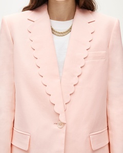 Trajes y Blazers para Mujer en Rosa Claro, Blazer Entallado con Borde Festoneado, Solapa, Cierre de un Botón y Bolsillos, para Oficina y Ropa Casual Elegante - Product Image 2